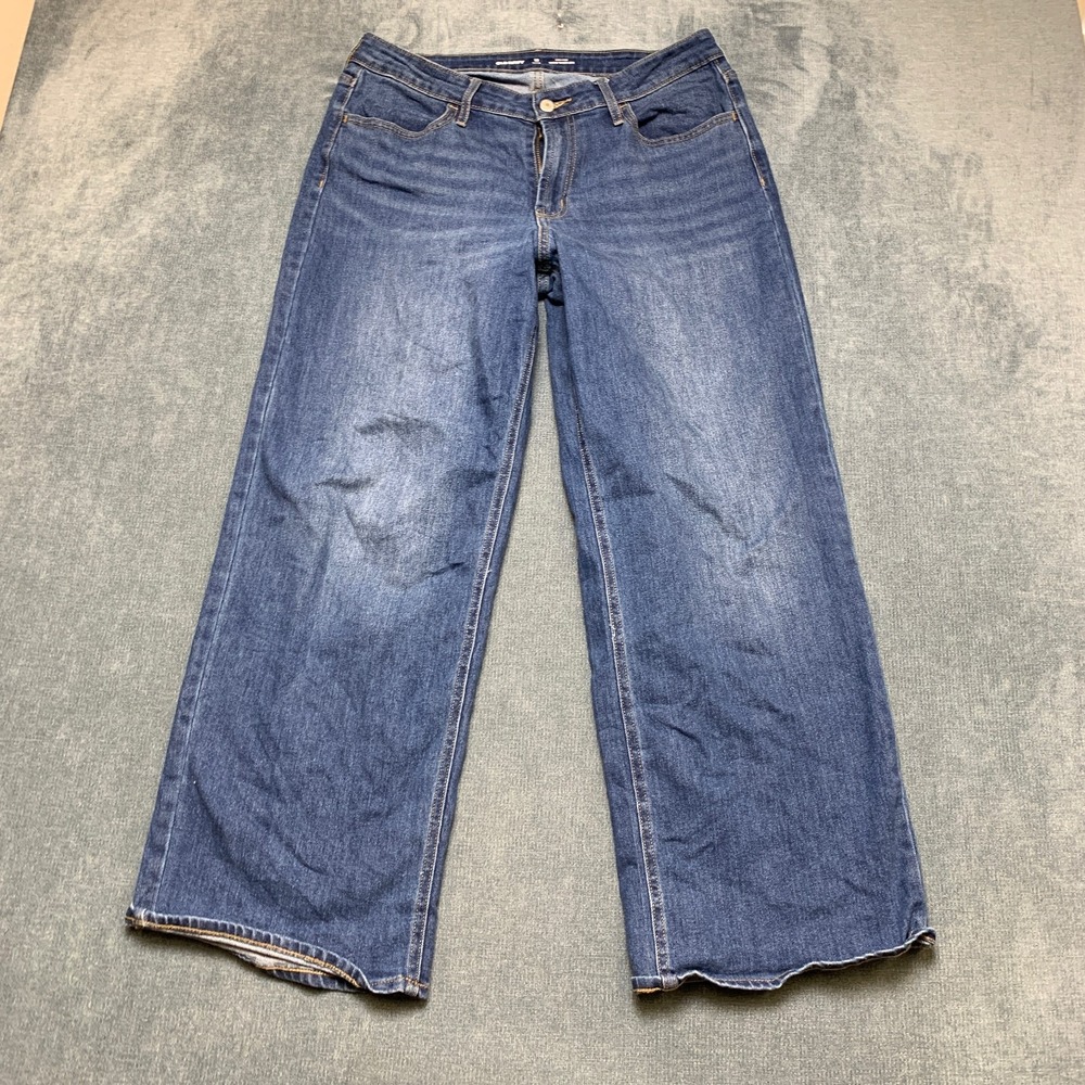 Old Navy Wow Wide Leg Jeans Womens 12 Petite Blue Denim Mid Rise Streetwear